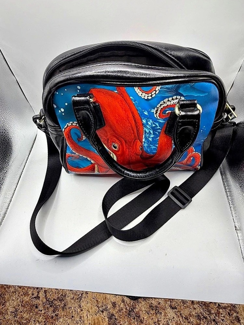 Gothic Marine Octopus Shoulder Bag | Black PU Leather Crossbody Purse | Nautical